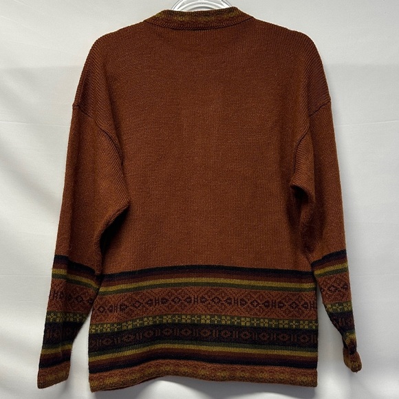 Vintage Arte Inka-Berfass 100% Alpaca Brown Yellow Aztec Geo Cardigan Sweater L - Picture 4 of 4